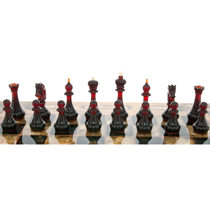 Chess made of myrtle and amber "Arabesque-Marine"