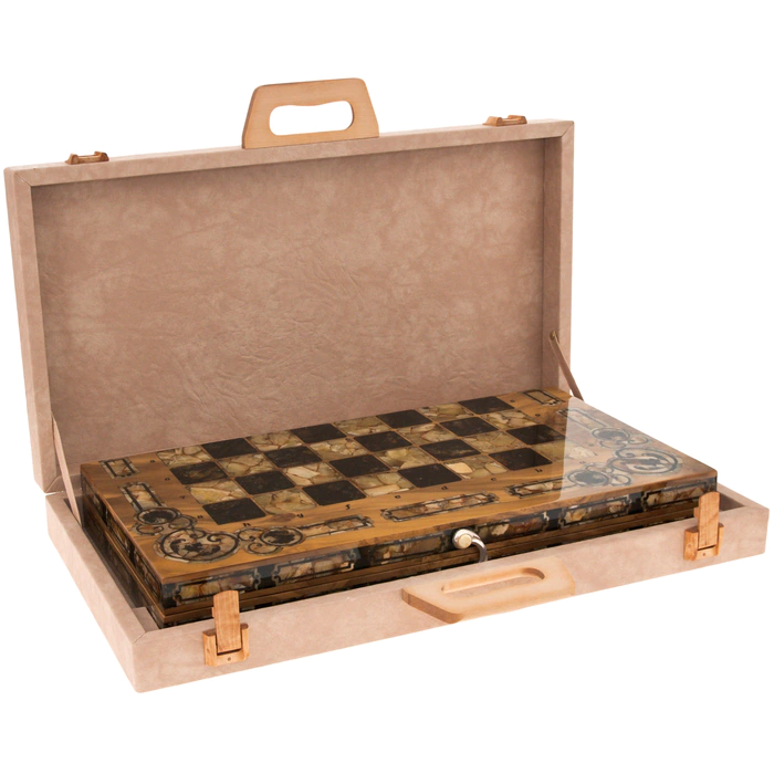 Chess made of myrtle and amber "Arabesque-Marine"