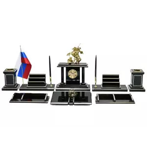 Настольный набор из обсидиана "Георгий Победоносец"