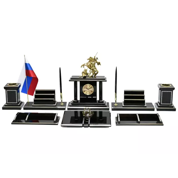 Настольный набор из обсидиана "Георгий Победоносец"