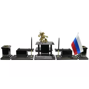 Настольный набор из обсидиана "Георгий Победоносец"