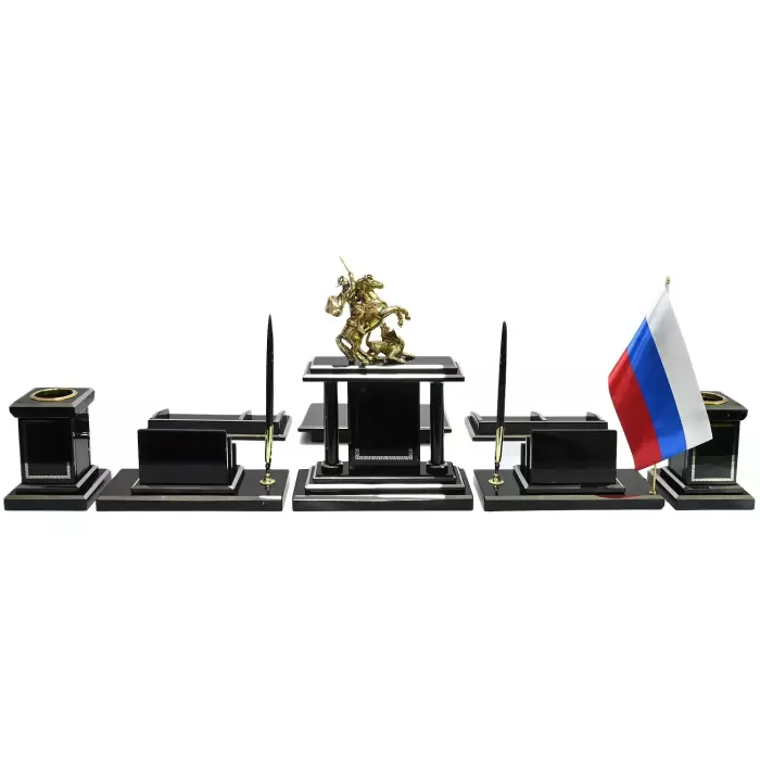 Настольный набор из обсидиана "Георгий Победоносец"