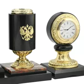 Настольный набор из яшмы и долерита "Россия"