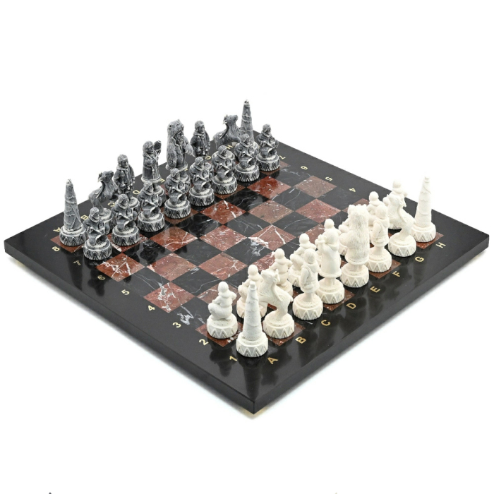 Chess made of crenoid and dolerite "Northern peoples" with pieces made of marble