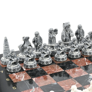 Chess made of crenoid and dolerite "Northern peoples" with pieces made of marble