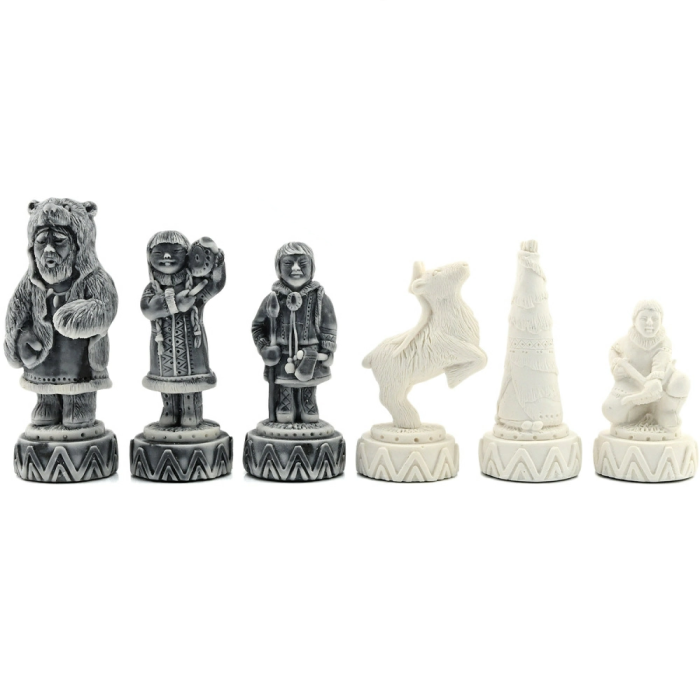 Chess made of crenoid and dolerite "Northern peoples" with pieces made of marble