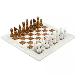 Шахматы из белого мрамора и коричневого оникса "Премиум"