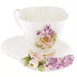 Чайная пара из фарфора "Сирень и пион"