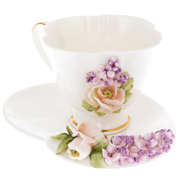 Tea steamer made of porcelain "Lilac and peony"