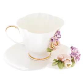 Чайная пара из фарфора "Сирень и пион"