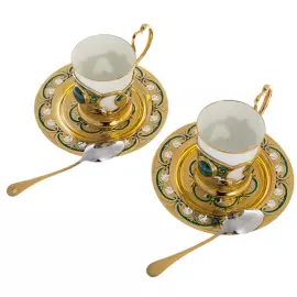 Duet coffee set with malachite and enamel