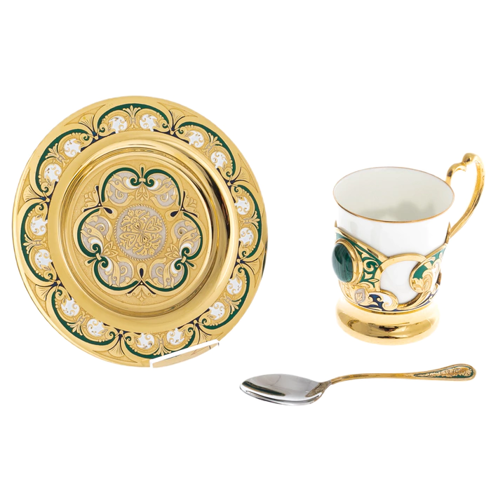 Duet coffee set with malachite and enamel