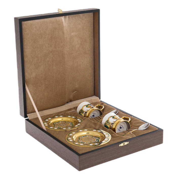 Duet coffee set with malachite and enamel