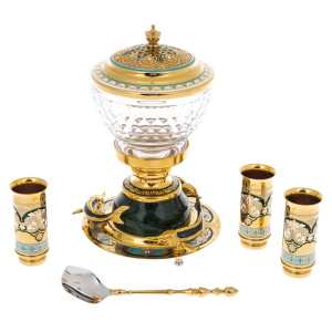 Caviar bowl on jade "Three sturgeons" with stacks, Zlatoust
