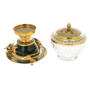 Caviar bowl on jade "Three sturgeons" with stacks, Zlatoust