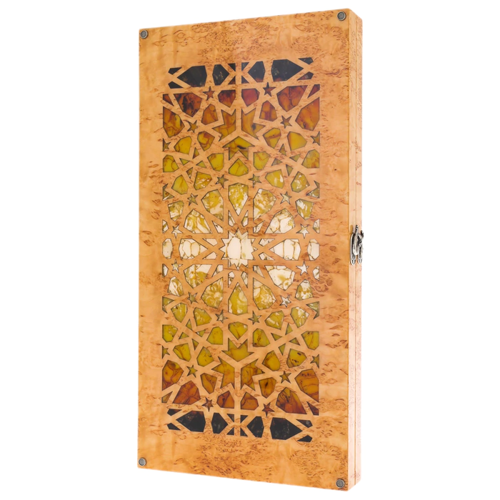 Karelian birch and amber backgammon "Sun of Arabia"
