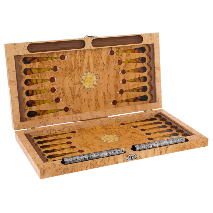 Karelian birch and amber backgammon "Sun of Arabia"