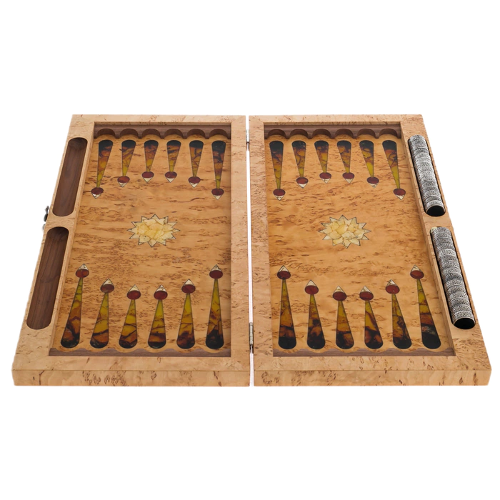 Karelian birch and amber backgammon "Sun of Arabia"