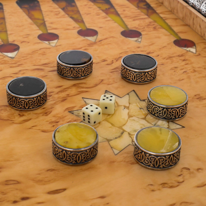 Karelian birch and amber backgammon "Sun of Arabia"