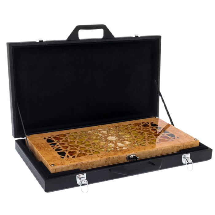 Karelian birch and amber backgammon "Sun of Arabia"