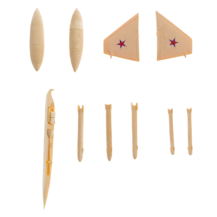 A composite model of the SU-57 mammoth tusk aircraft on a stand