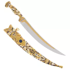 Кинжал-бебут сувенирный "Восточный мудрец" на подставке из кахолонга, Златоуст