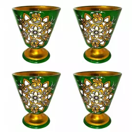 Набор бокалов из липы "Снежинки" на 4 персоны, хохлома