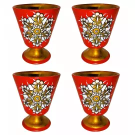 Набор бокалов из липы "Снежинки" на 4 персоны, хохлома