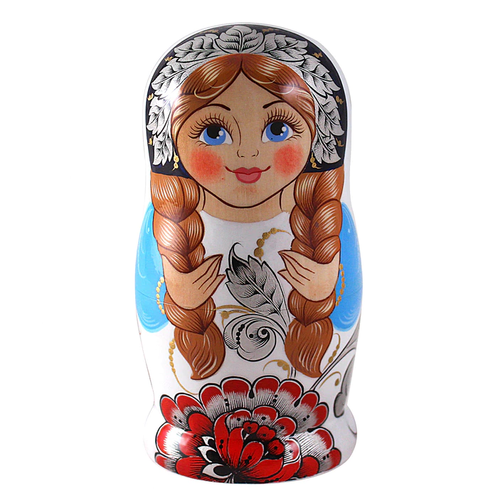Linden matryoshka "Contrast" for 5 people, Khokhloma