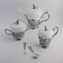 Чайный сервиз из фарфора и серебра "Королевская охота" на 6 персон, 27 предметов