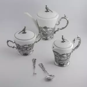 Чайный сервиз из фарфора и серебра "Королевская охота" на 6 персон, 27 предметов