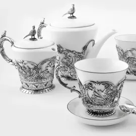 Чайный сервиз из фарфора и серебра "Королевская охота" на 6 персон, 27 предметов