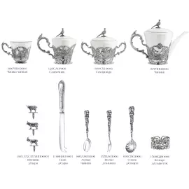 Чайный сервиз из фарфора и серебра "Королевская охота" на 6 персон, 27 предметов