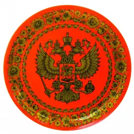 Тарелка-панно "Герб РФ" хохлома