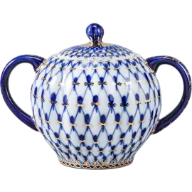 Сахарница фарфоровая "Кобальтовая сетка" формы "Тюльпан"