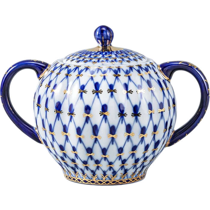 Porcelain sugar bowl "Cobalt net" shaped like a Tulip