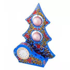 Настольные часы "Елка" хохлома, синяя