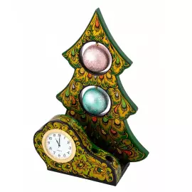 Настольные часы "Елка" хохлома, зеленая