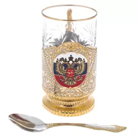 Подстаканник "Герб РФ. Триколор" с эмалью, Златоуст