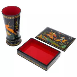 Набор подарочный "Охота" со шкатулкой и вазой, Кондаков П., Палех