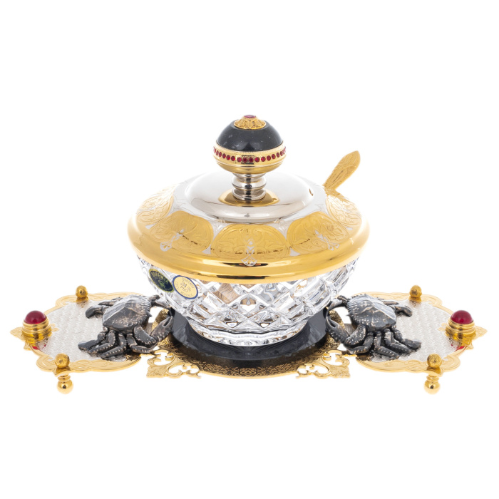 Caviar bowl on a stand "Crabs" Zlatoust