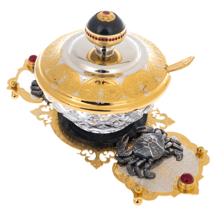 Caviar bowl on a stand "Crabs" Zlatoust