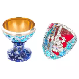 Яйцо-шкатулка из серебра "Дед Мороз" на подставке из лазурита