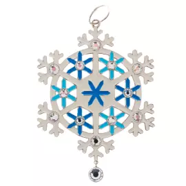 Серебряная елочная игрушка "Снежинка" белая