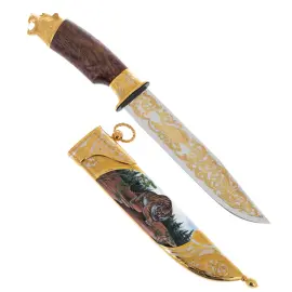 Нож подарочный "Тигр в лесу" с эмалями, Златоуст Нож подарочный "Тигр в лесу" с эмалями, Златоуст