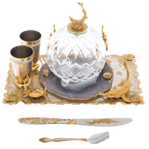 Caviar bowl with a vase "Catch" with stacks, for 2 persons, Zlatoust