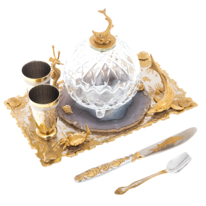 Caviar bowl with a vase "Catch" with stacks, for 2 persons, Zlatoust