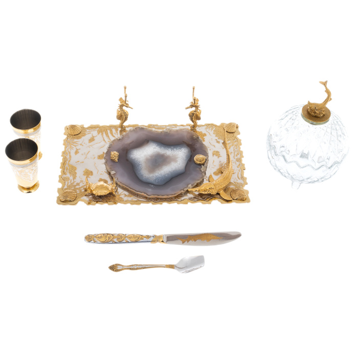 Caviar bowl with a vase "Catch" with stacks, for 2 persons, Zlatoust