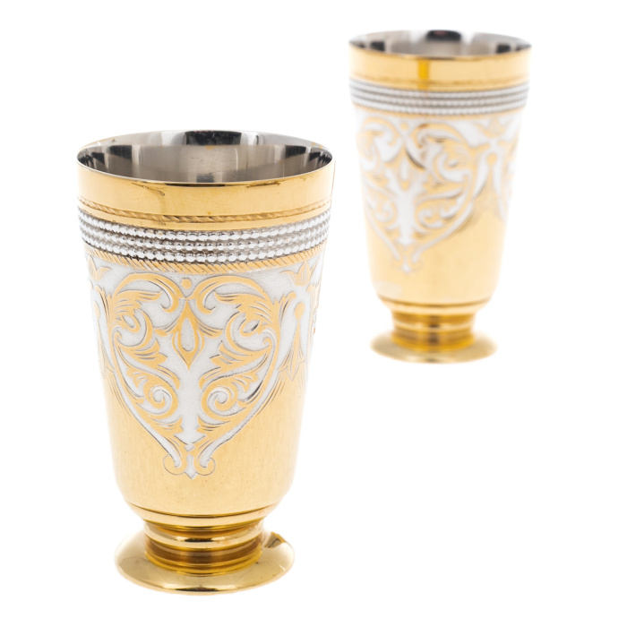Caviar bowl with a vase "Catch" with stacks, for 2 persons, Zlatoust
