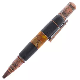 Ballpoint pen made of Karelian birch and amber "Marine" in a case, grey